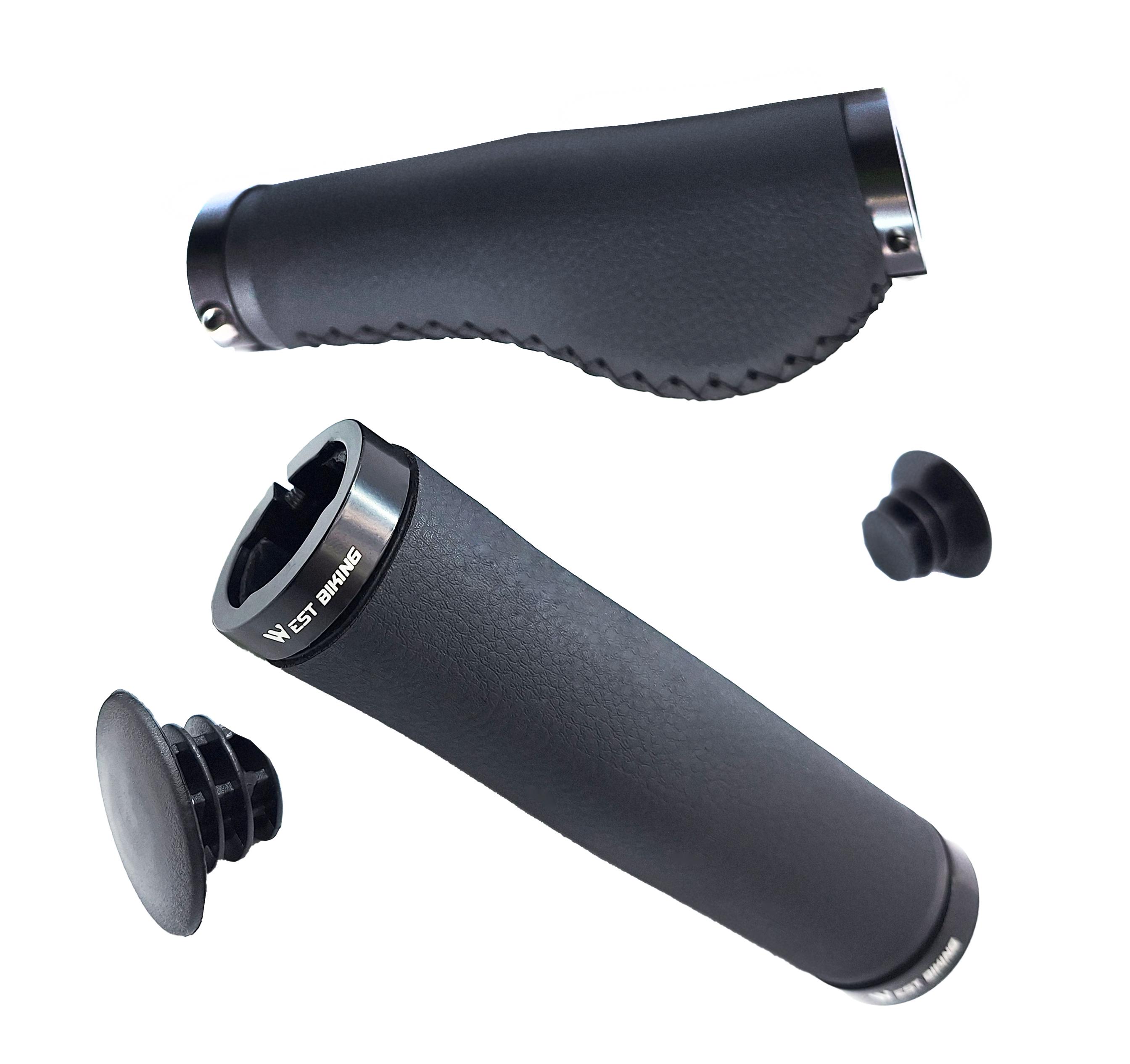 Грипсы кожаные West biking YP0804066 прямые с пяткой с алюминиевым замком 130 мм Черный (G0000987)