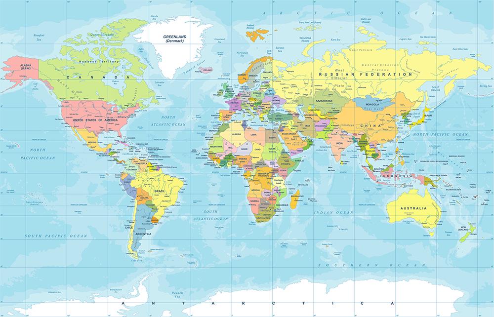 Фотообои Карта Мира 3,3х2 м (1410610)