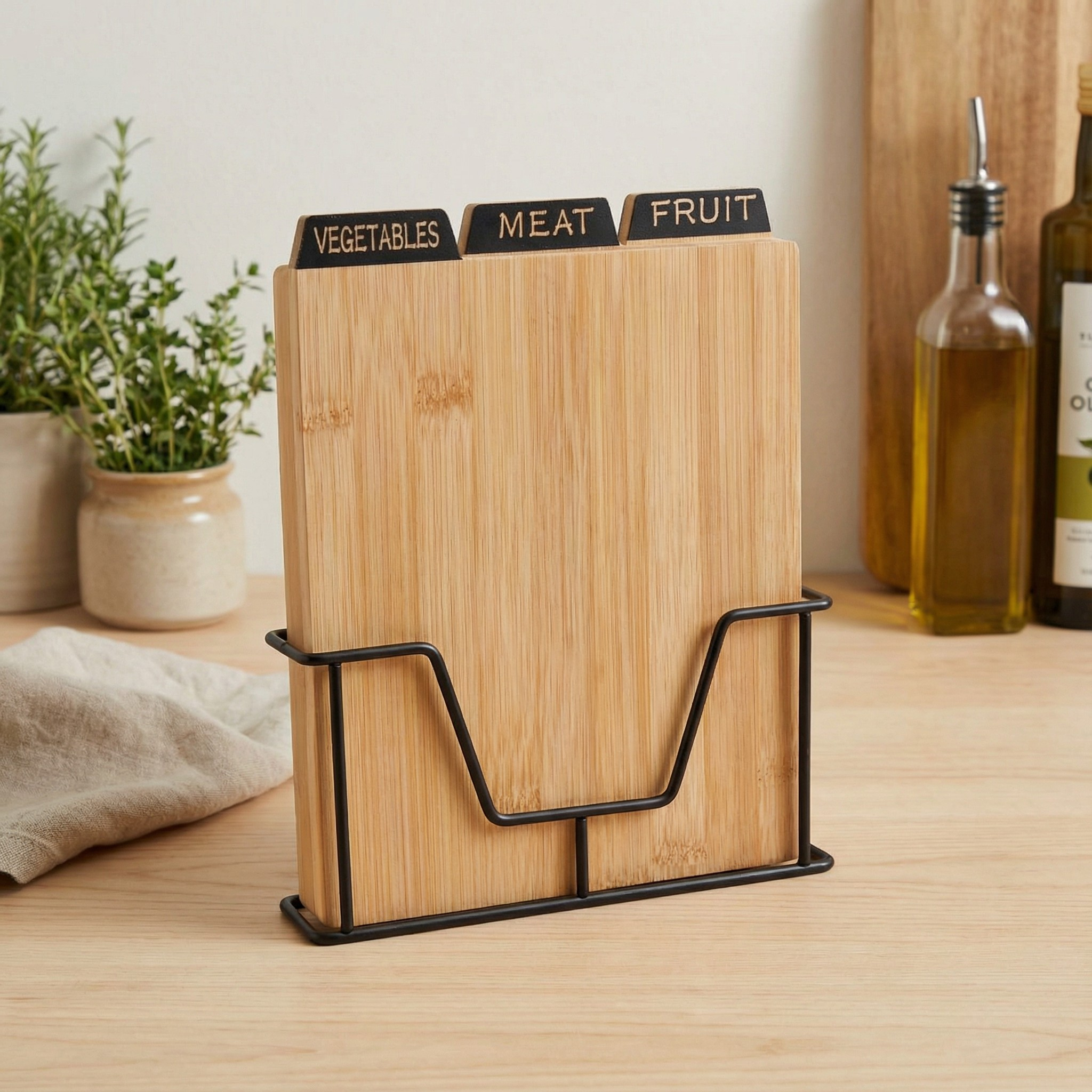 Набор кухонных досок для вырезки на подставке из бамбука и металла 3 шт. 23,5х7,5х27 см Коричневый (AR1427B1)