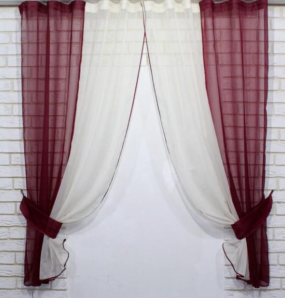 Комплект штор на кухню/балкон шифон 265х170 см Бордовый/Бежевый (017к)