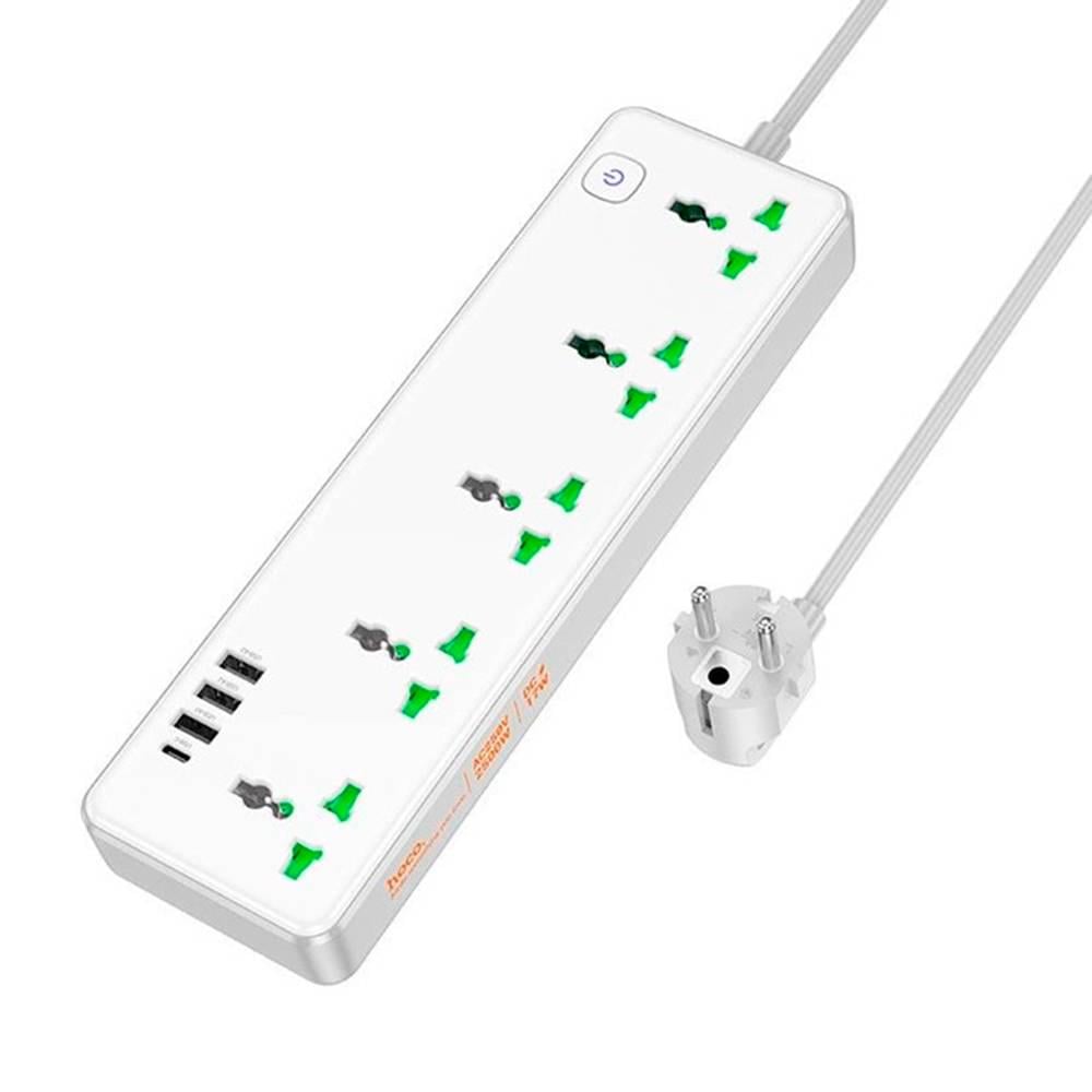 Фільтр мережевий Hoco AC13A на 5 розеток/3 USB/USB-C 17W 220В кабель 1,5 м Box White (36540)