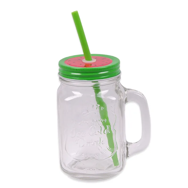 Чашка-банка с трубкой Flora Арбуз 0,45 л 45063