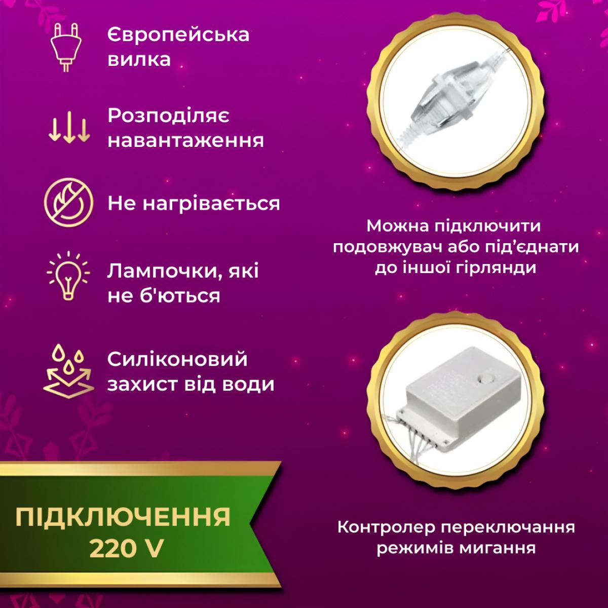 Гирлянда роса на окно 8 режимов 200 LED 3х3 м (LG-173305ML) - фото 3