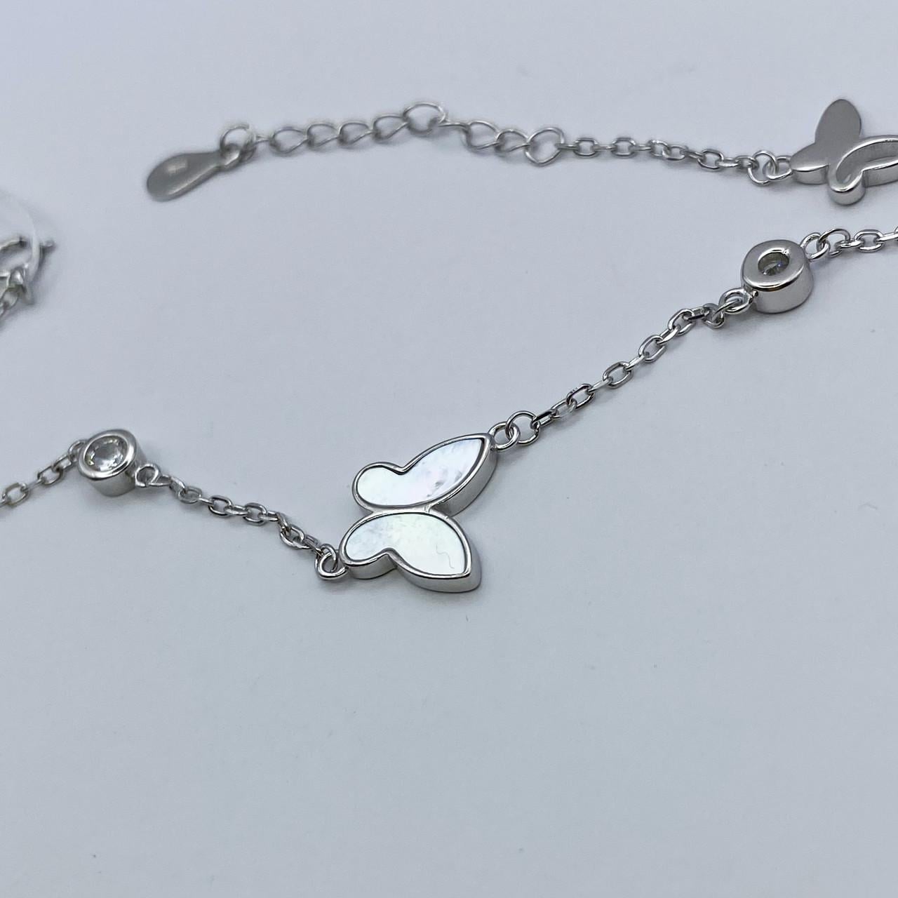 Браслет серебряный с кубическим цирконием и перламутром Бабочка р. 16-3 см 2,85 г