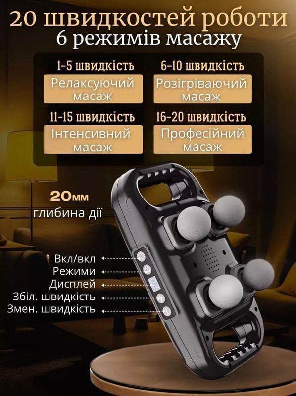 Масажер для м'язів TosWa FZ-668 Deep Tissue Pro ручний перкусійний акумуляторний (9996) - фото 8