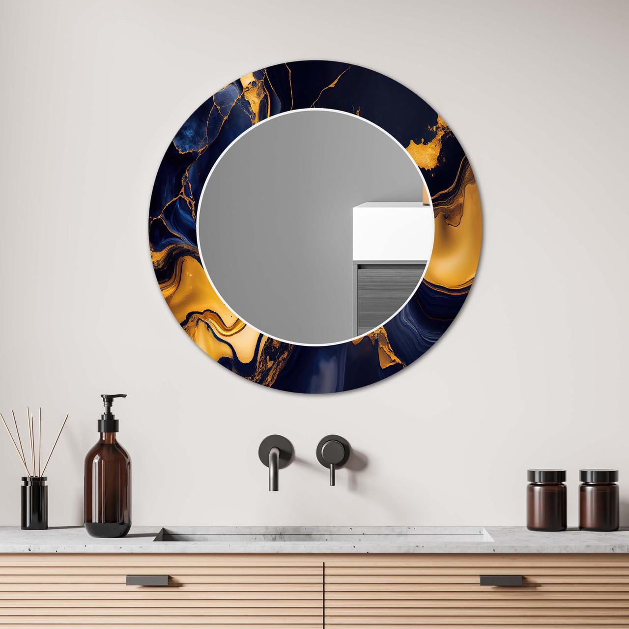 Дзеркало на стіну NovellaPrint з малюнком мармуру кругле 50 см (2016.1)