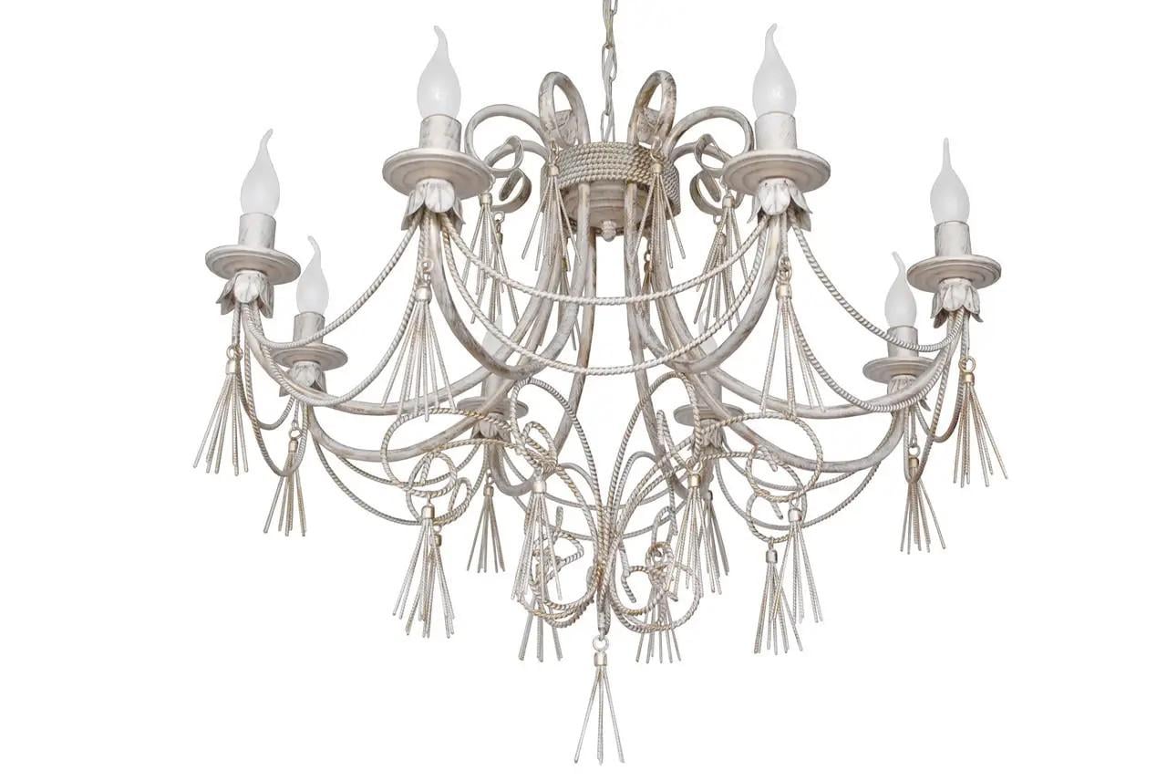 Люстра кованная Снежная королева ручной работы в стиле ретро-люкс на 8 рожков Е14 Слоновая кость (КИС8СЛОН)