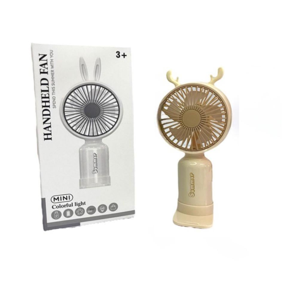 Портативный вентилятор с рожками Олень на аккумуляторе и USB Бежевый
