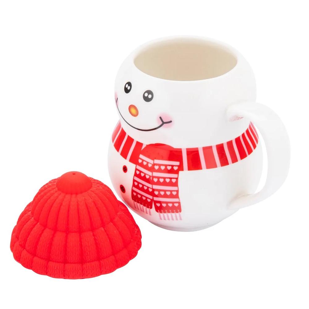 Чашка новогодняя с крышкой снеговик 350 мл - фото 2 Чашка новогодняя с крышкой снеговик 350 мл - фото 2