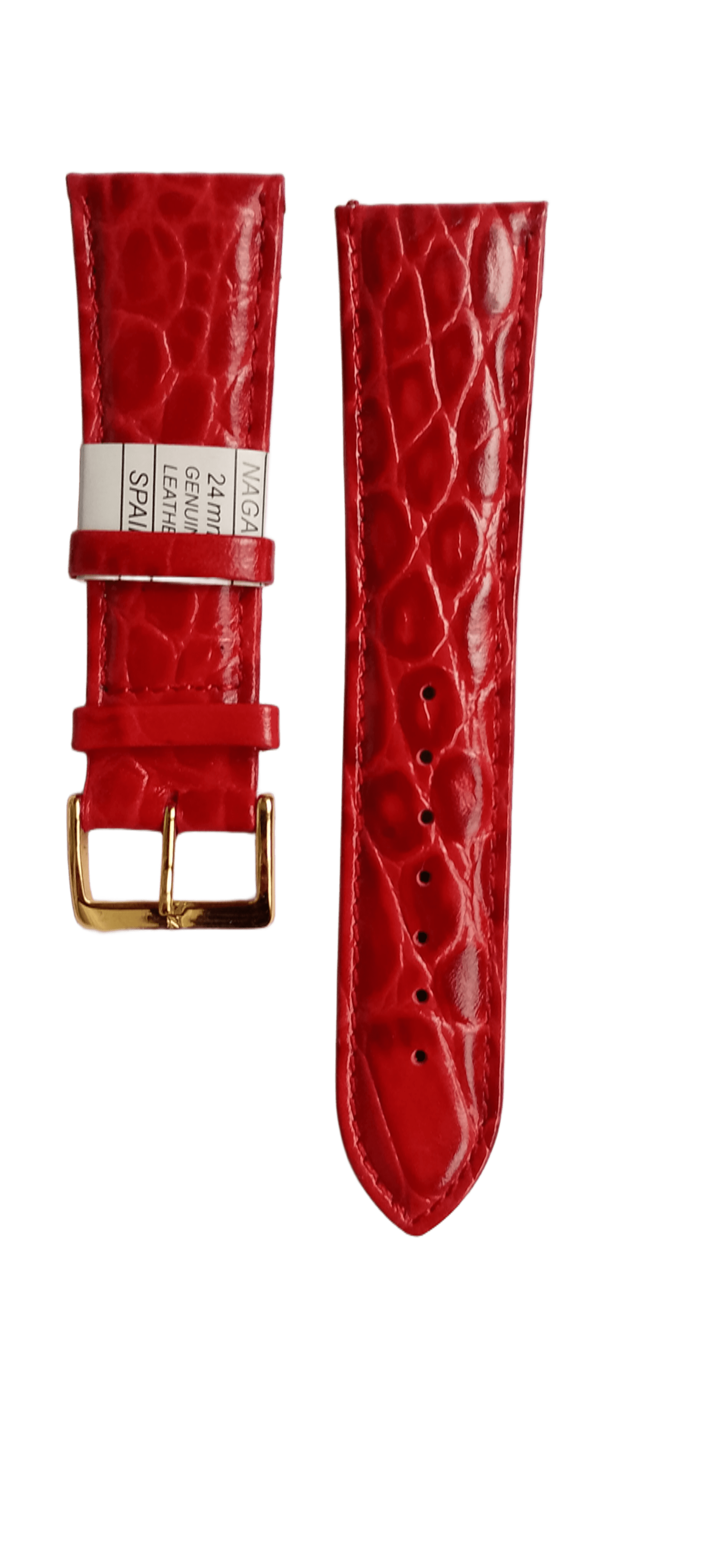 Ремешок кожаный для часов крокодил 24х180 мм Красный (2456D)