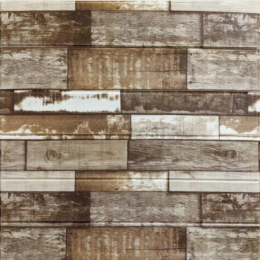 Панель самоклеящаяся 3D Sticker Wall 700x770x5 мм под дерево Коричневый