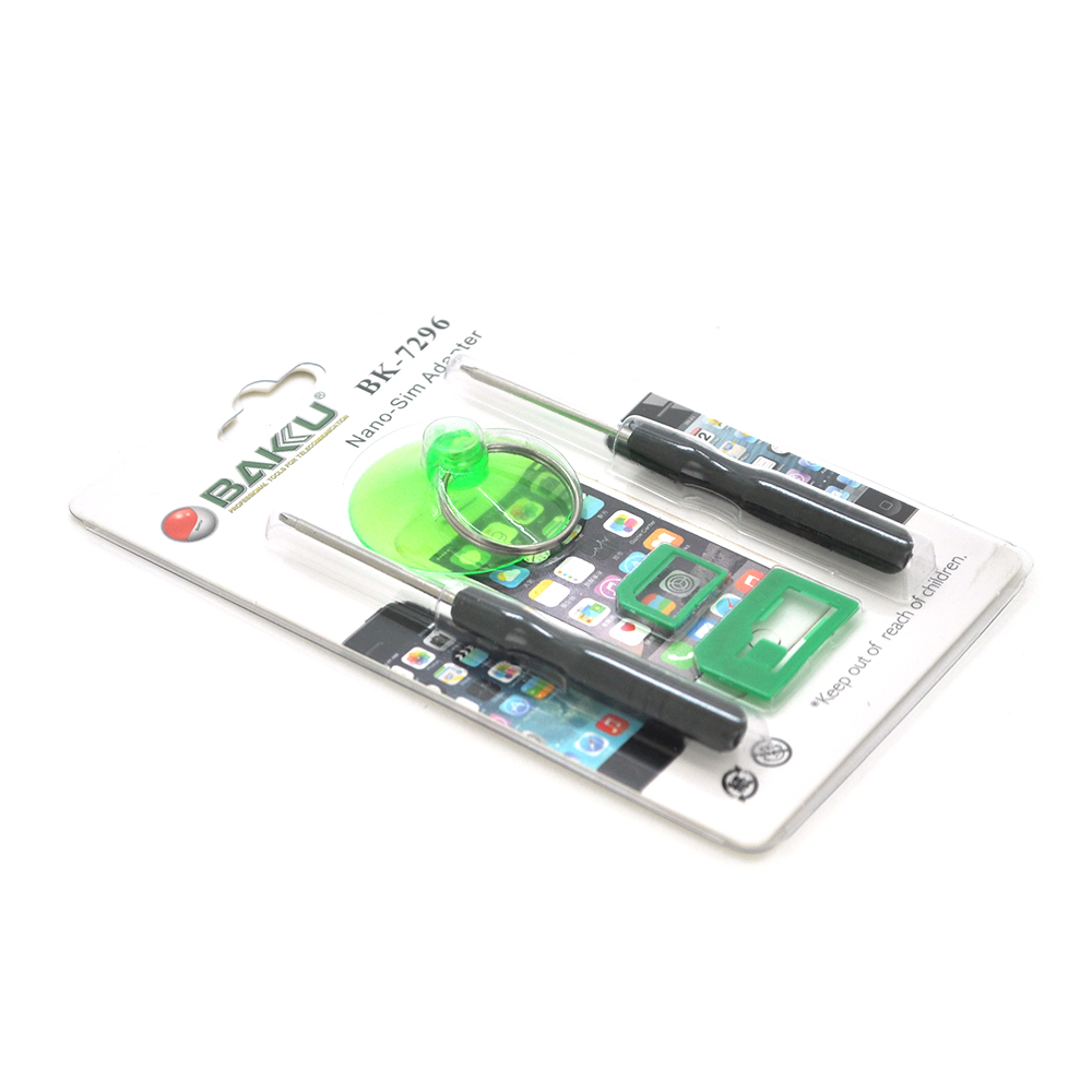 Набор инструментов для ремонта iPhone BAKKU BK7296 4в1 присоска/Nano-sim адаптер/отвертка 1,3/0,8 (YUT_V2932)