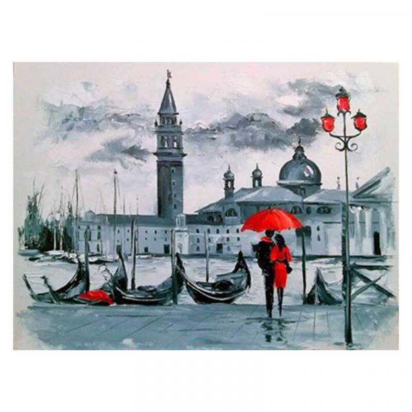 Алмазна мозаїка TK Group Пара в дощовому місті 40х30 см з рамкою в коробці (GB75168-mt)