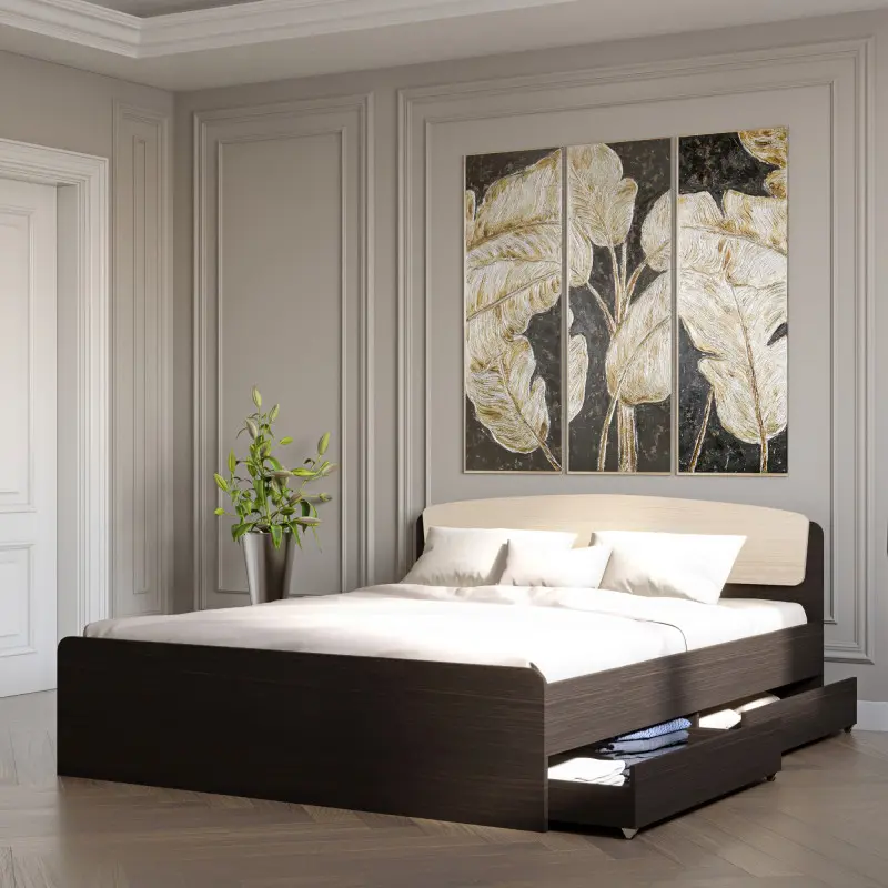 Кровать двуспальная Астория 2 ящика 160х200 см Венге темный/Дуб молочный (26755392) - фото 3 Кровать двуспальная Астория 2 ящика 160х200 см Венге темный/Дуб молочный (26755392) - фото 3