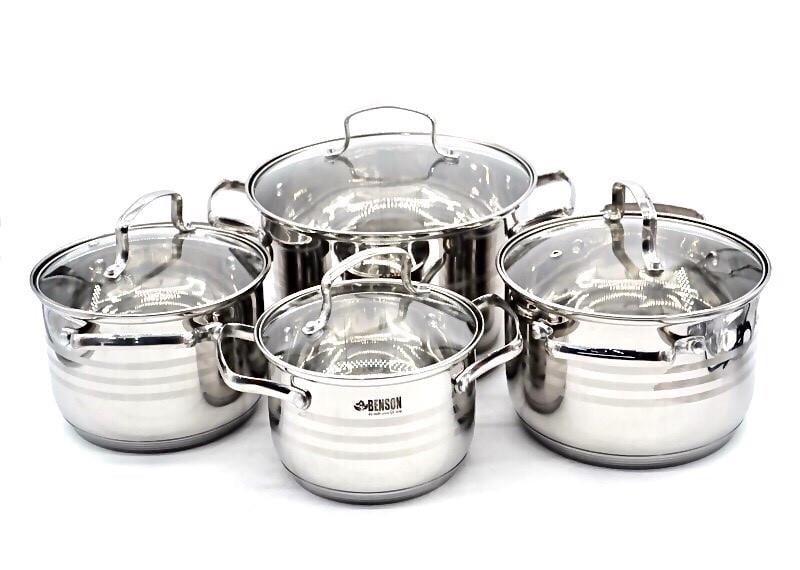 Набор кастрюль Benson 8 пр. из нержавеющей стали (BN-202)