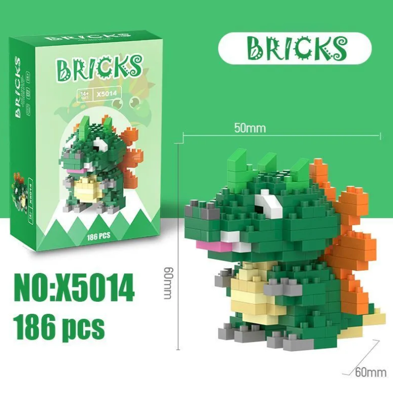 Конструктор фигурка BRICKS пиксели Динозавр 186 деталей Зеленый (X5014) - фото 2