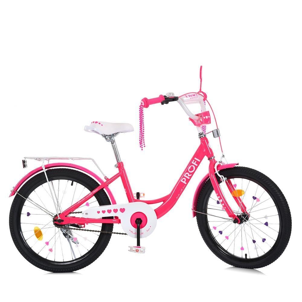 Велосипед для дівчинки PROF1 Princess 20" з багажником Малиновий