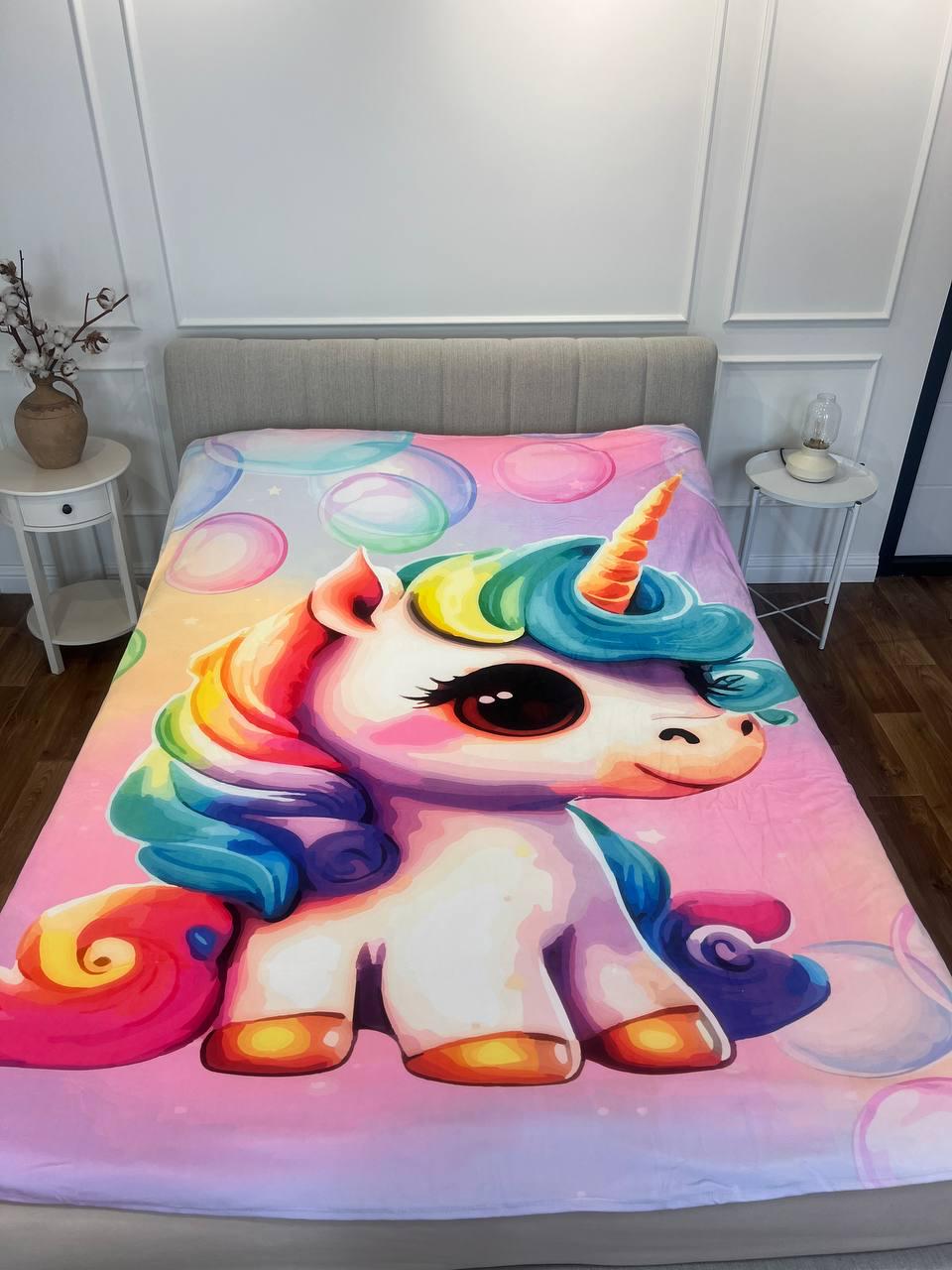 Плед плюшевый с 3D рисунком велюр Сказочный единорог 135х160 см (12769В)