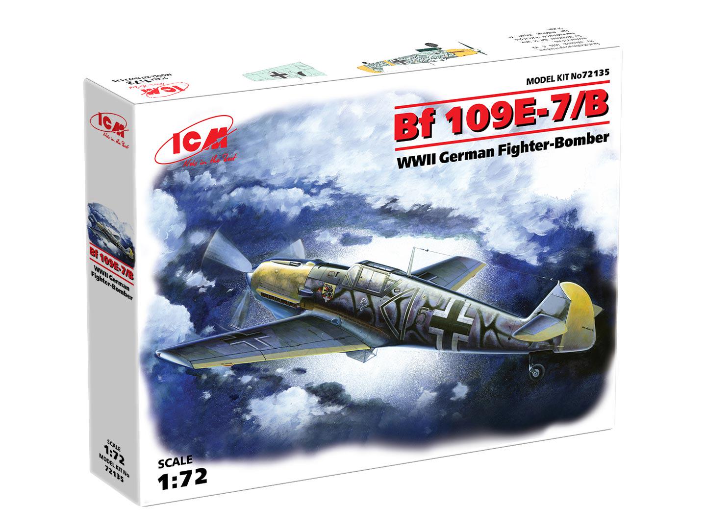 Сборная модель ICM Мессершмит Bf 109E-7/B немецкий истребитель-бомбардировщик 2 Мировой войны (72135)