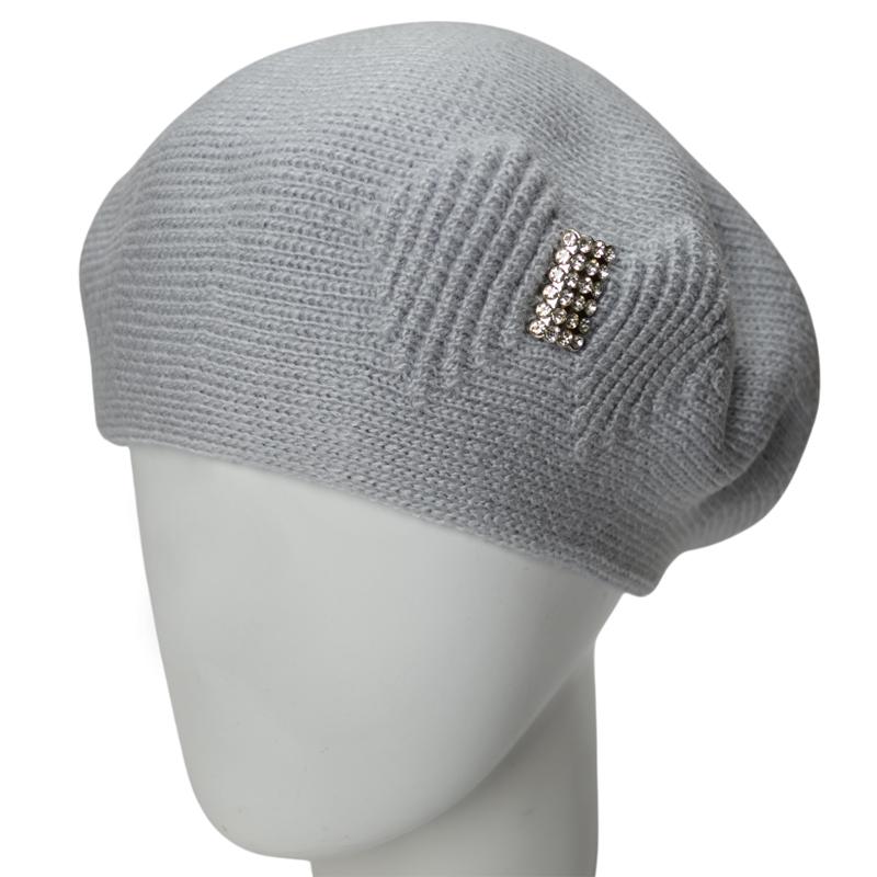 Берет женский двойной Lirus Віолета теплый зимний Серо-голубой