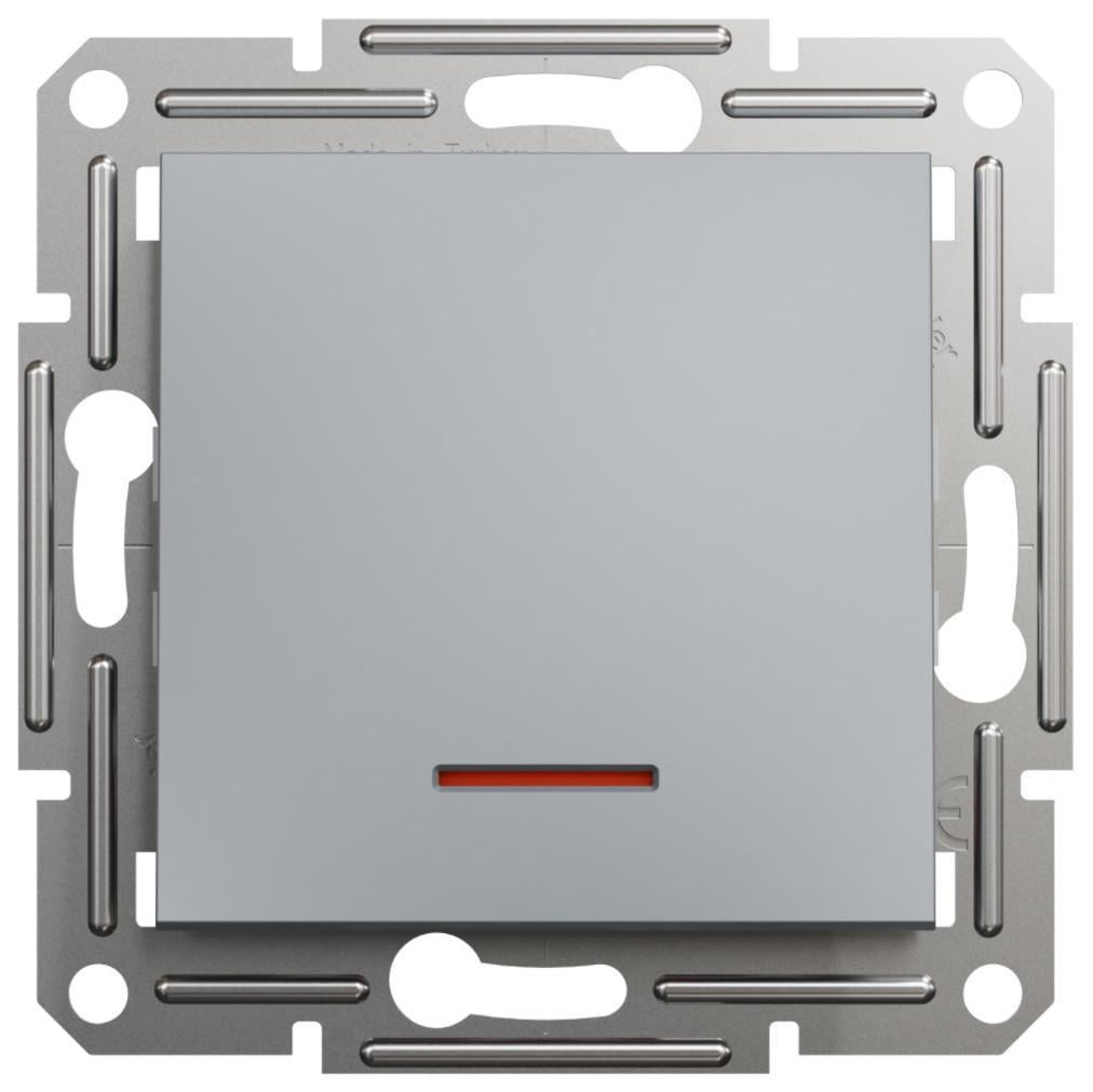 Выключатель кнопочный Schneider Electric Asfora с подсветкой Стальной (EPH1600162)