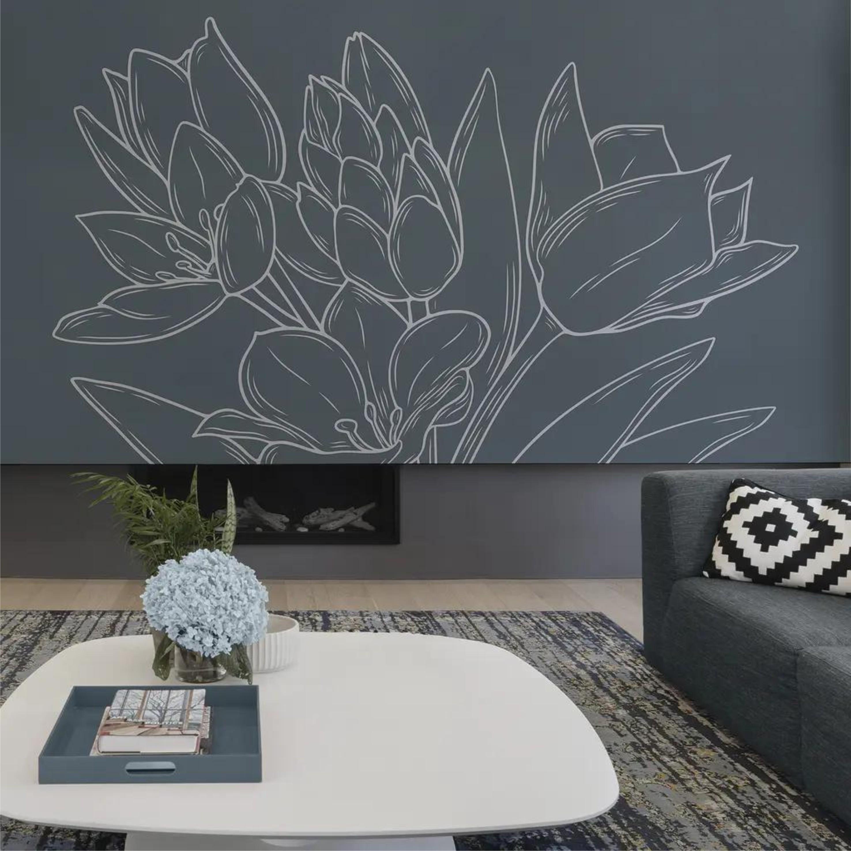 Фотообои Нежные цветы на темном фоне Серый (000234)