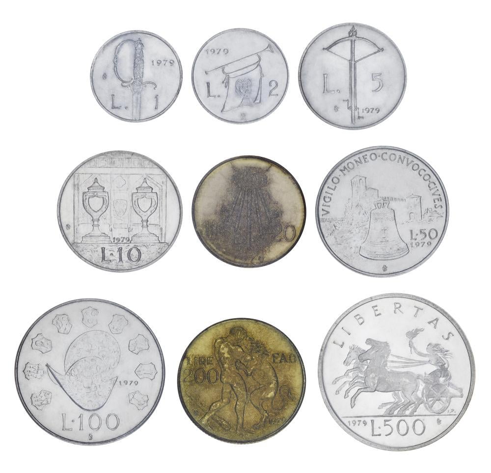 Набор коллекционных монет Сан-Марино 1979 UNC 1/2/5/10/20/50/100/200/500 лир серебро 9 шт. (30116766)