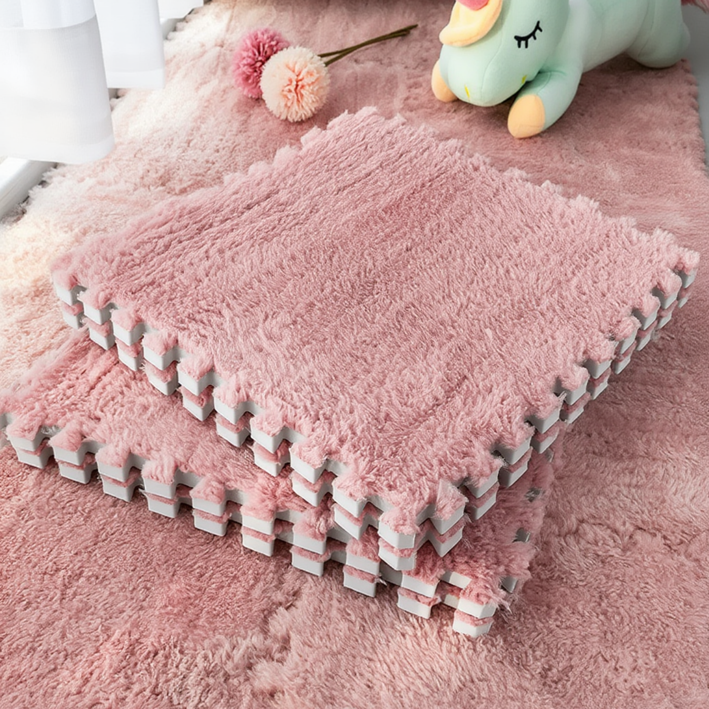 Коврик-пазл мягкий плюшевый термо 12 пазлов теплый пол для дома в детскую комнату один цвет 90х120 см