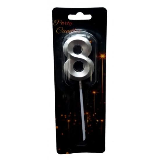Свеча-цифра 8 3D для торта 4,5 см Серебряный (12189)