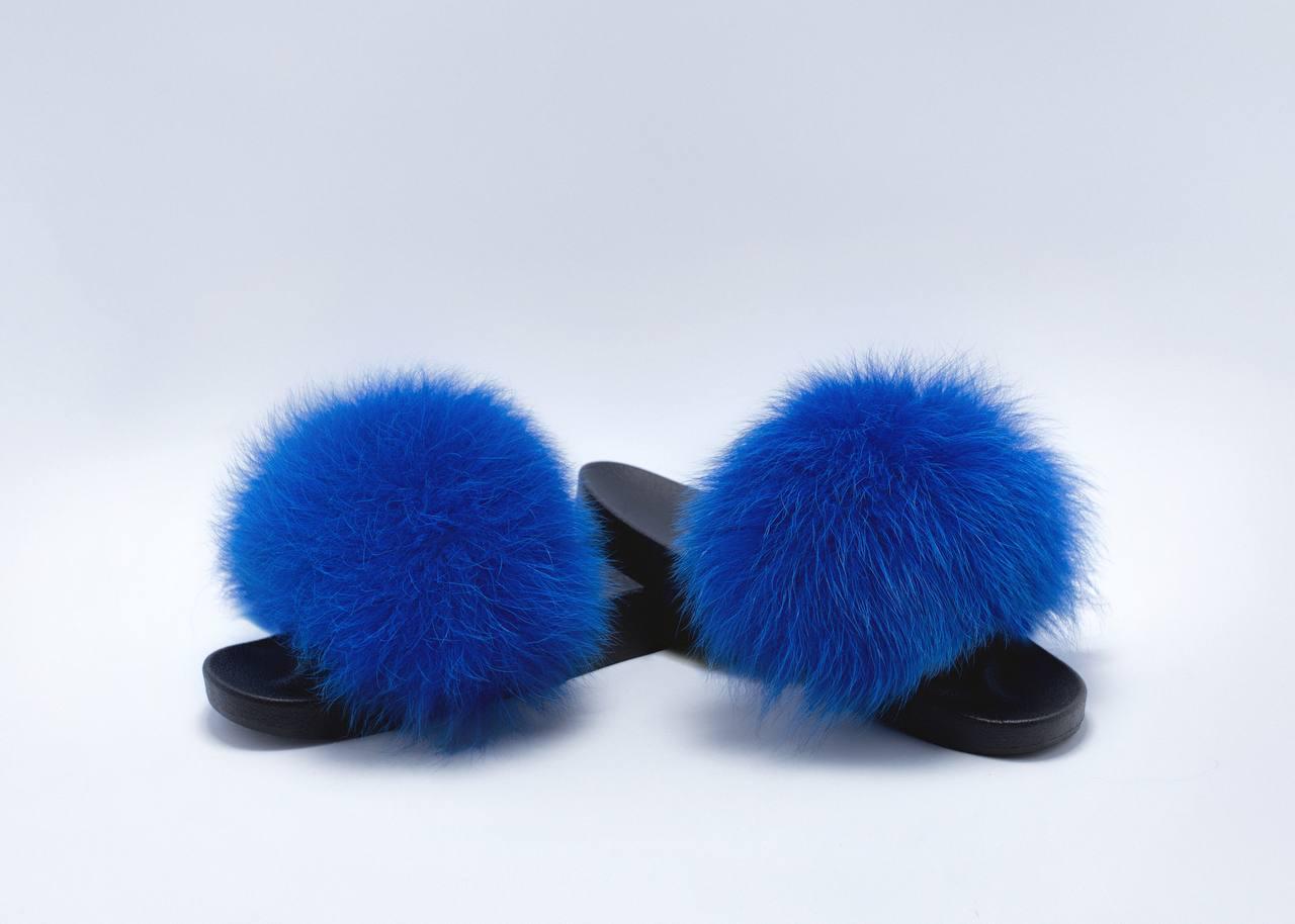Тапочки Алвані з натуральним хутром песця р. 41 Синій