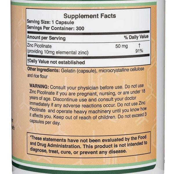 Микроэлемент Цинк Double Wood Zinc Picolinate 50 мг 300 Caps - фото 2