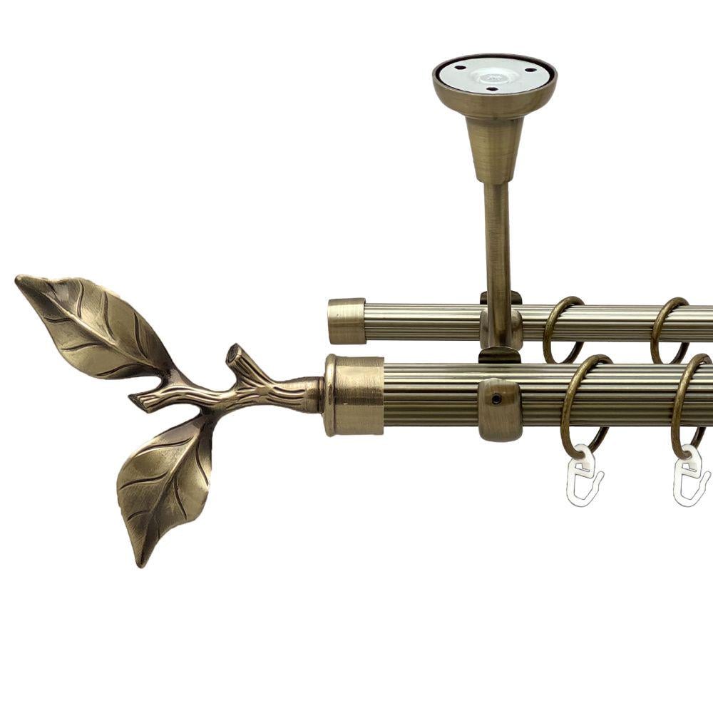 Карниз металлический Orvit Листок Розы двухрядный открытый к потолку/рифленая труба/кольцо металлическое Антик 25/16 мм 200 см (00-00018742)