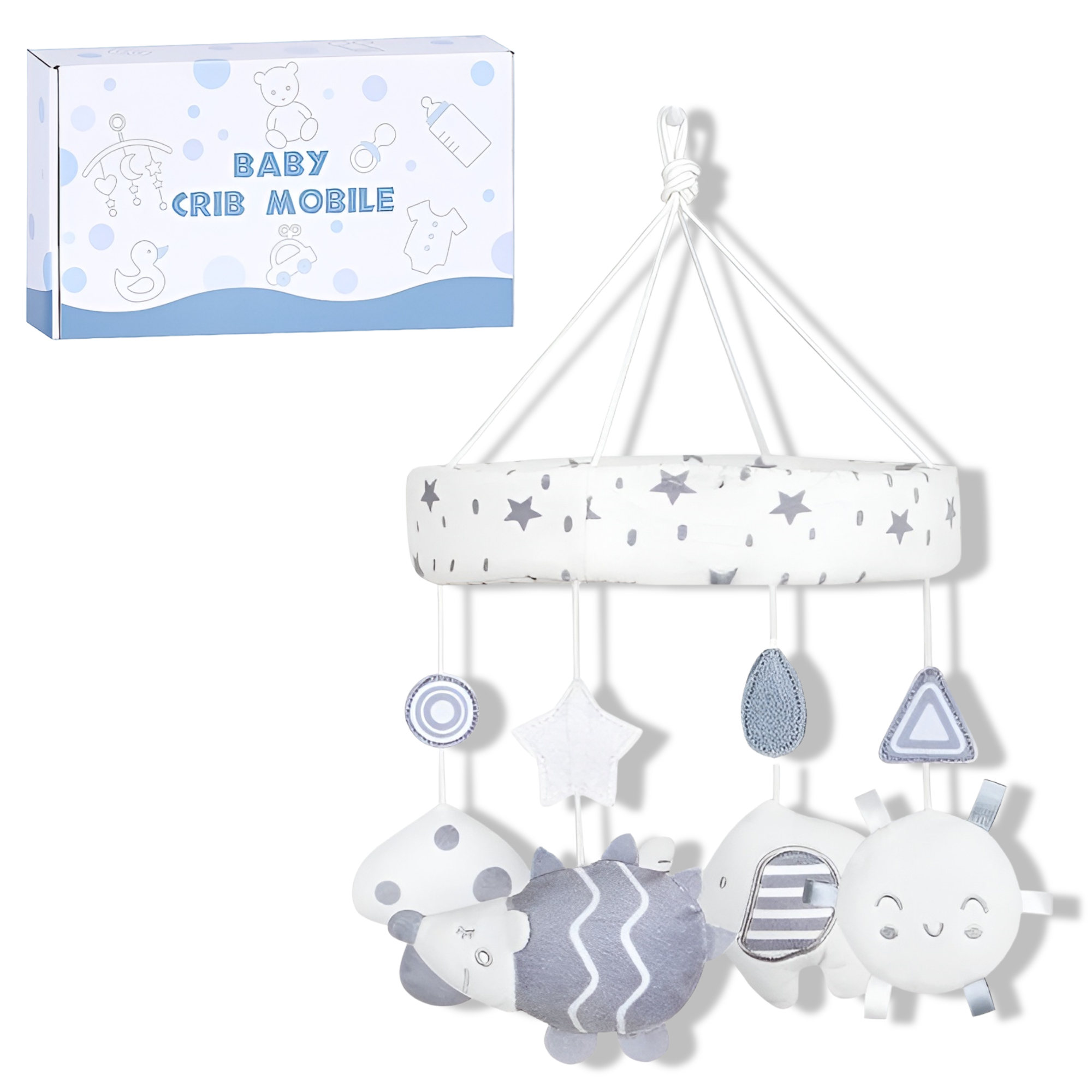 Карусель на кроватку с плюшевыми подвесками заводная музыка Белый (HB 0068 ABCD-1)