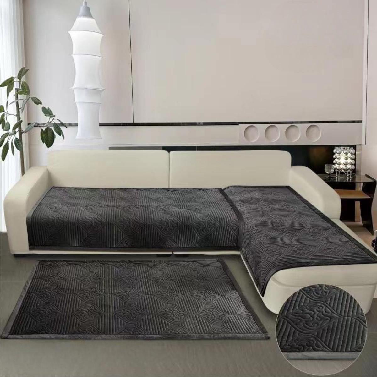 Покривало Koloco на диван/крісло велюр 3 шт. Чорний (39410) - фото 2