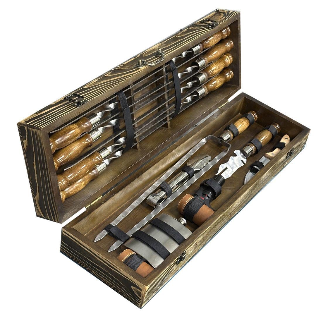 Подарунковий набір шампурів Mzavod Мисливець у дерев'яному кейсі 22 предмети Світле дерево (147-17-1190610000855)