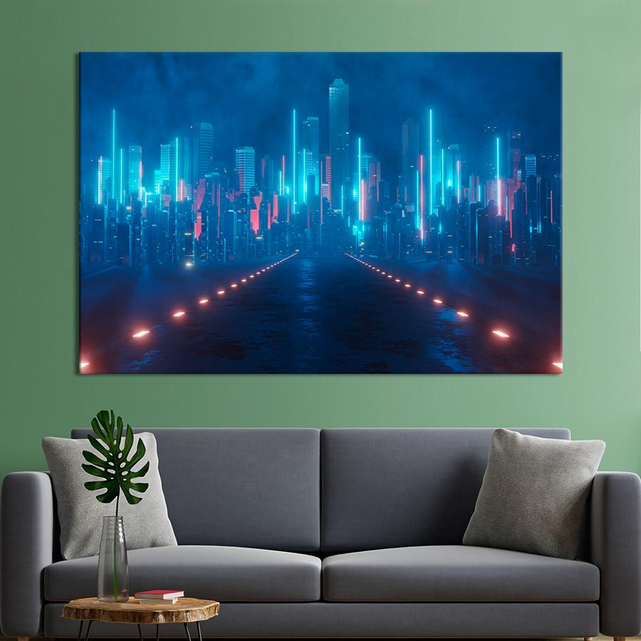 Картина на холсте Неоновый город 80x54 см (V273-1_L)