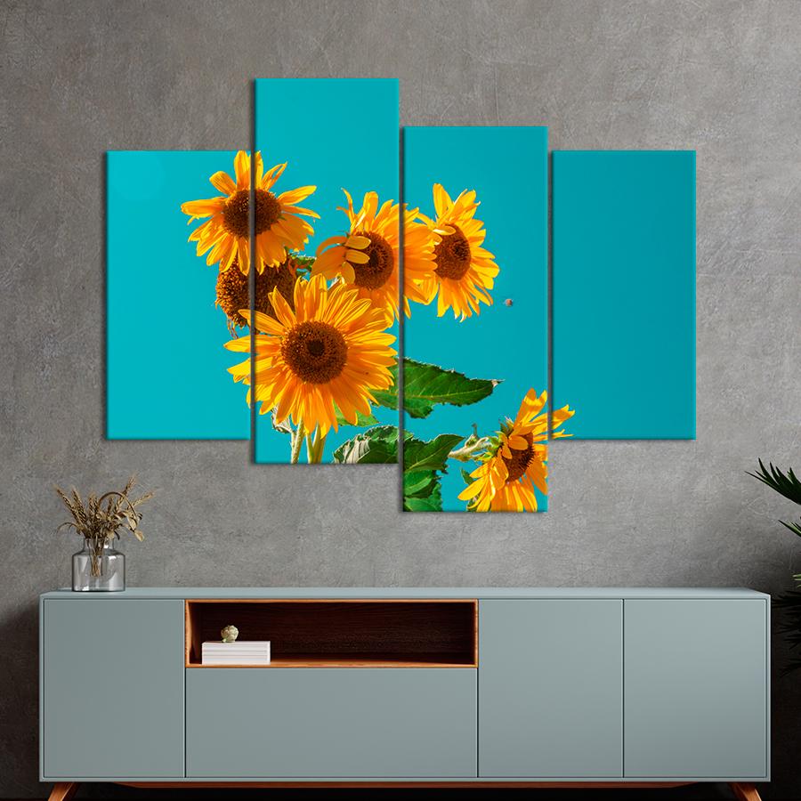 Картина цветы и растения Яркие подсолнухи на фоне неба 129x90 см (A1017-4)