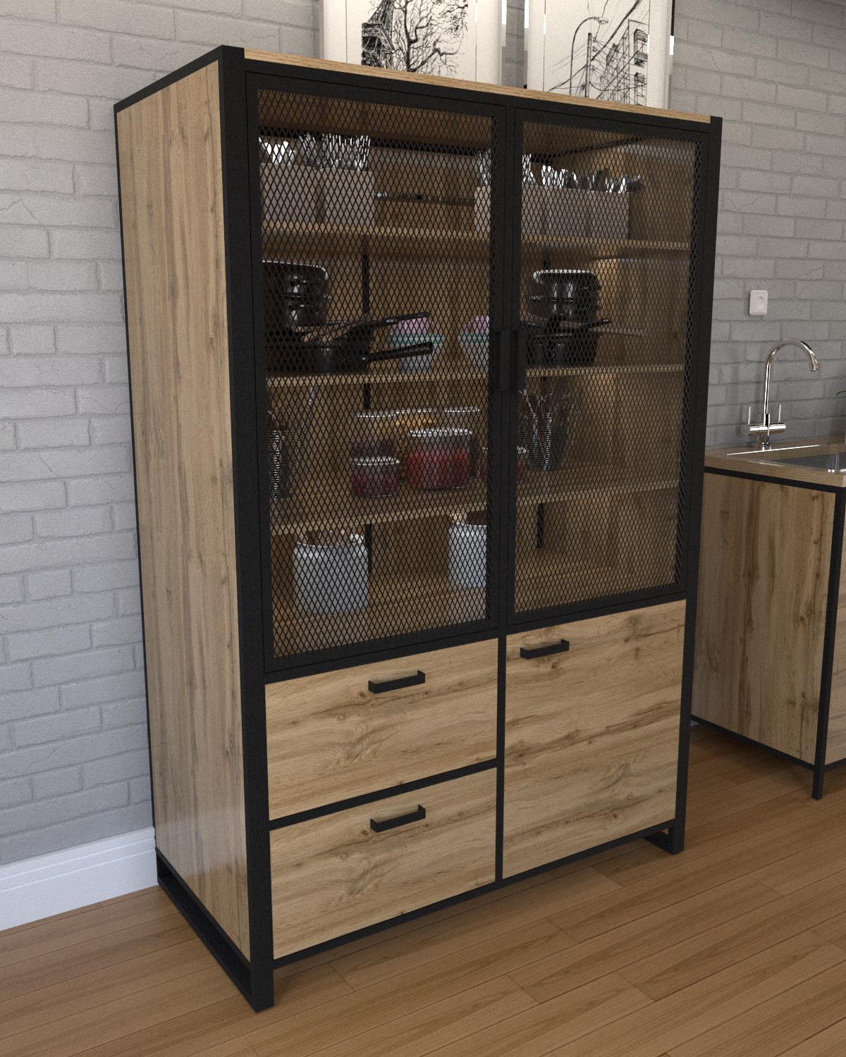 Шкаф-витрина EcoLoft Форнель DSP-1296-1 в стиле лофт Дуб Аппалачи (30776800)