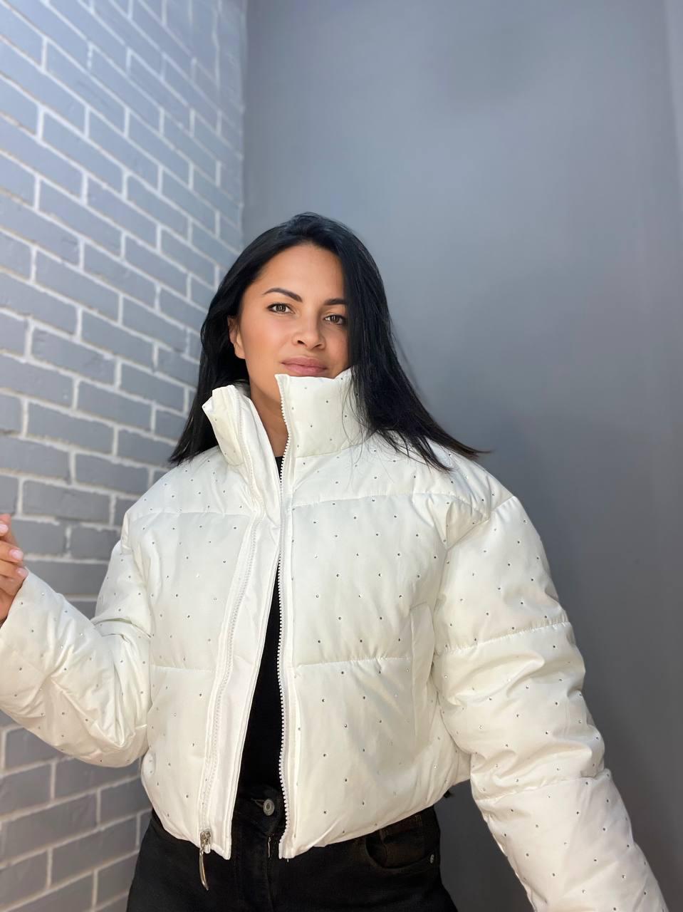 Куртка жіноча Haiziyuan 7165 коротка широка оверсайз розсип камінців без капюшона L Білий (2734) - фото 1