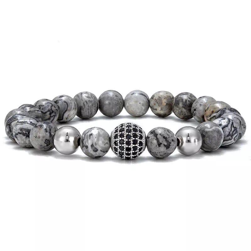 Браслет із яшми та гематитом з кулею р. 22 (90058)