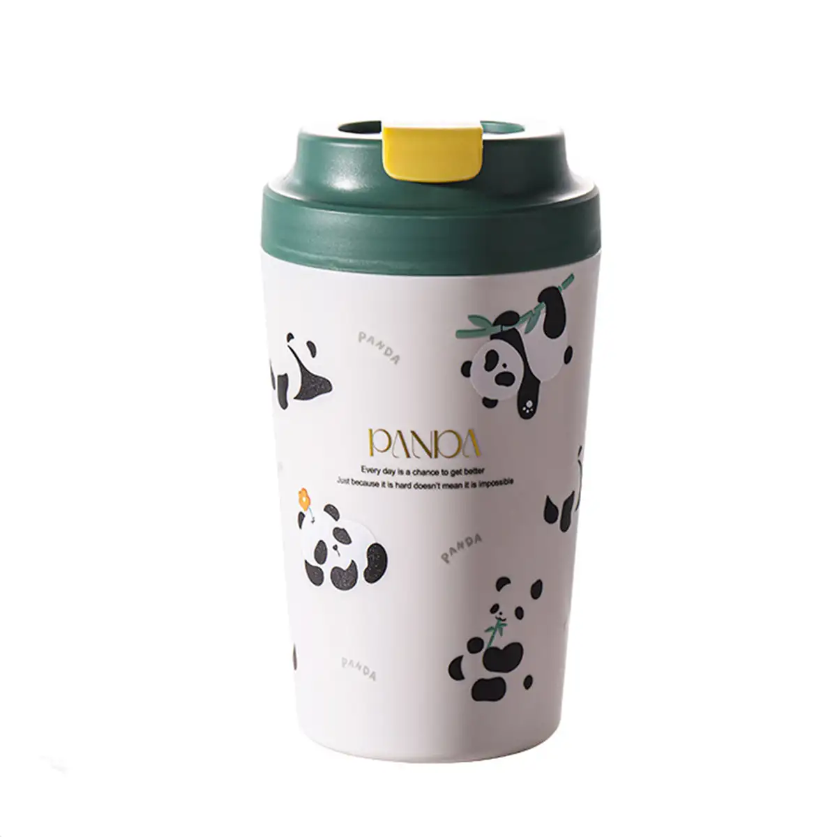 Термочашка з кришкою YIWU HP-14-12GR Panda 380 мл з керамічною колбою Зелений (118-107-HP-14-12GR)