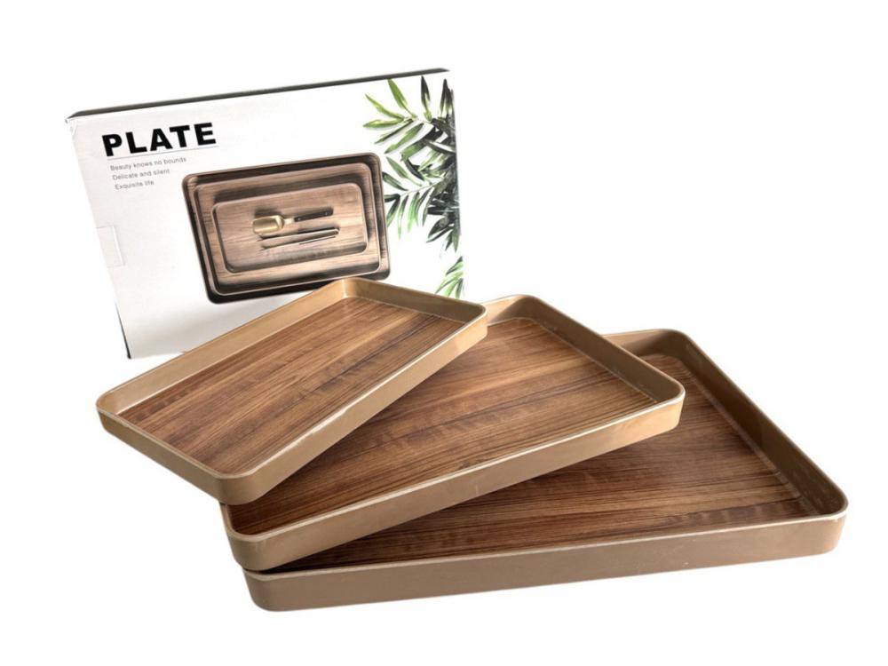 Набір з 3 підносів з меламіновим покриттям нековзними Brown (128439) Набір з 3 підносів з меламіновим покриттям нековзними Brown (128439)