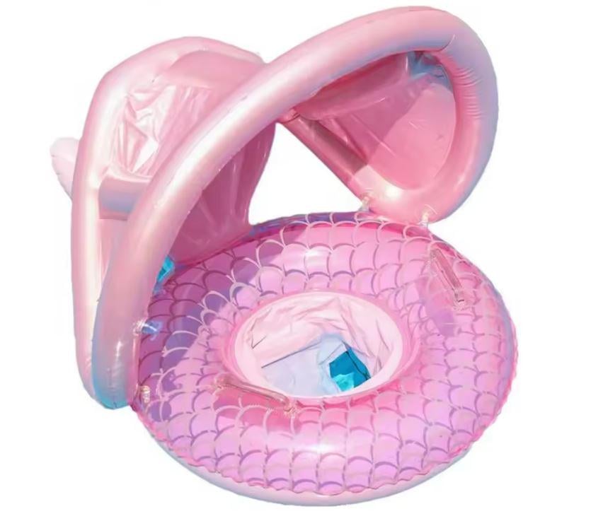 Надувная лодка-круг детская Русалка с навесом от солнца с 6+ до 4 лет Розовый - фото 11