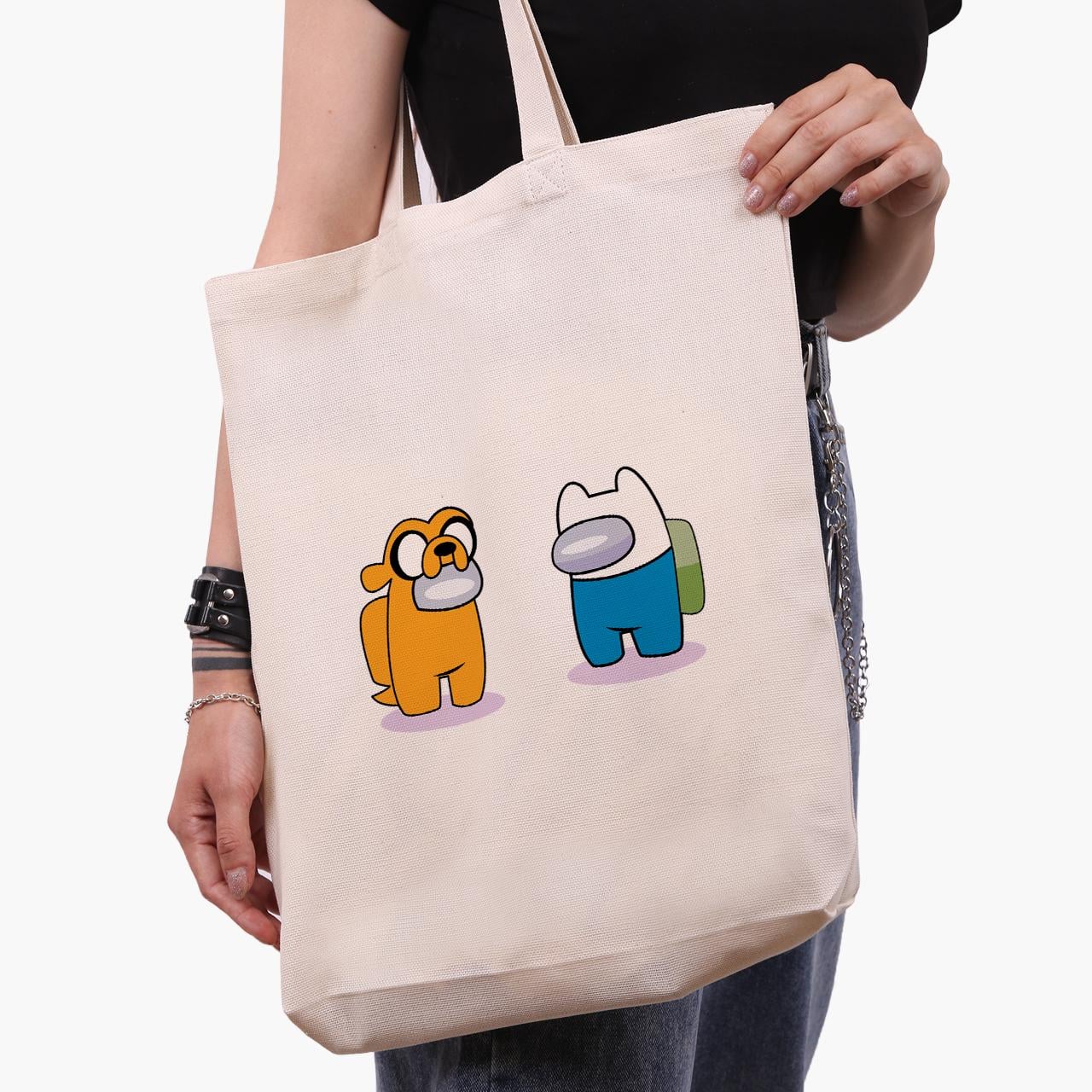 Эко сумка шоппер Among Us Adventure Time Finn & Jake 41х39х8 см Бежевый (9227-2414-WTD)