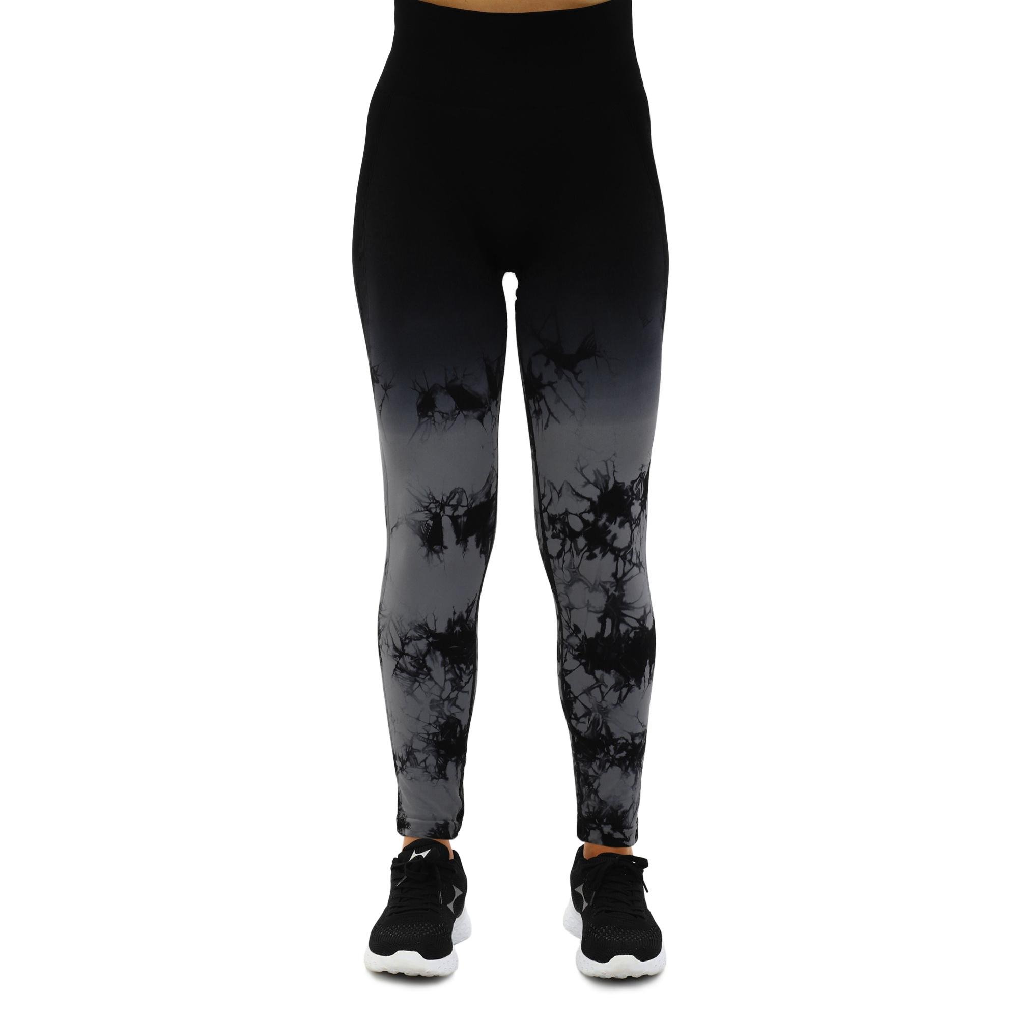 Лосины женские DOMINO 9072 бесшовные с эффектом пуш-ап мраморные тай-дай L Черный/Ссерый (9072_Черный-серый_L) - фото 2