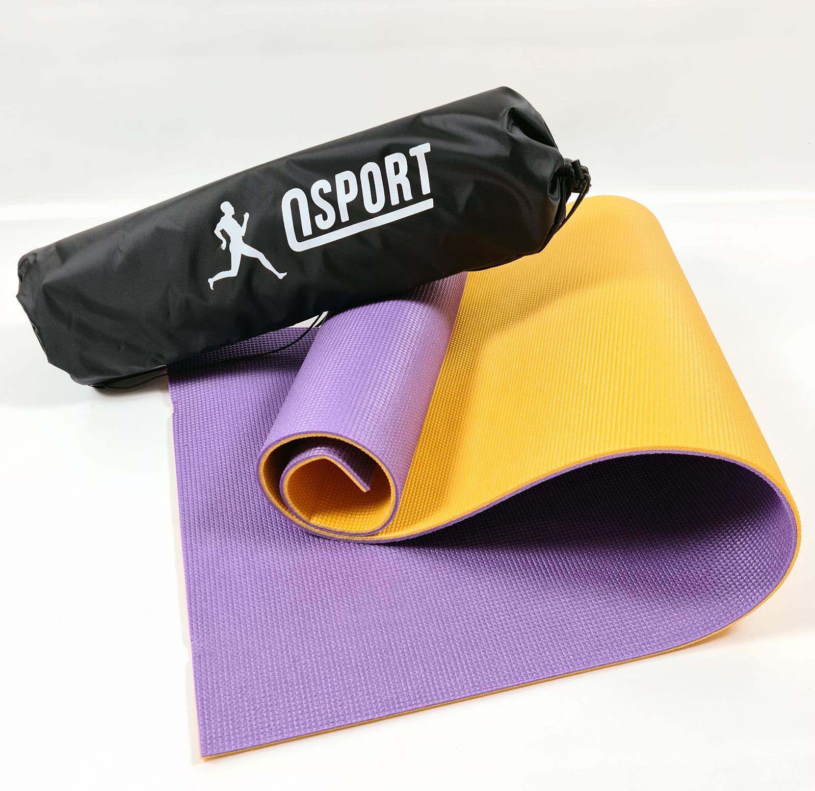 Коврик для йоги и фитнеса OSPORT n-0008 Спорт 8 мм + чехол Фиолетово-жёлтый