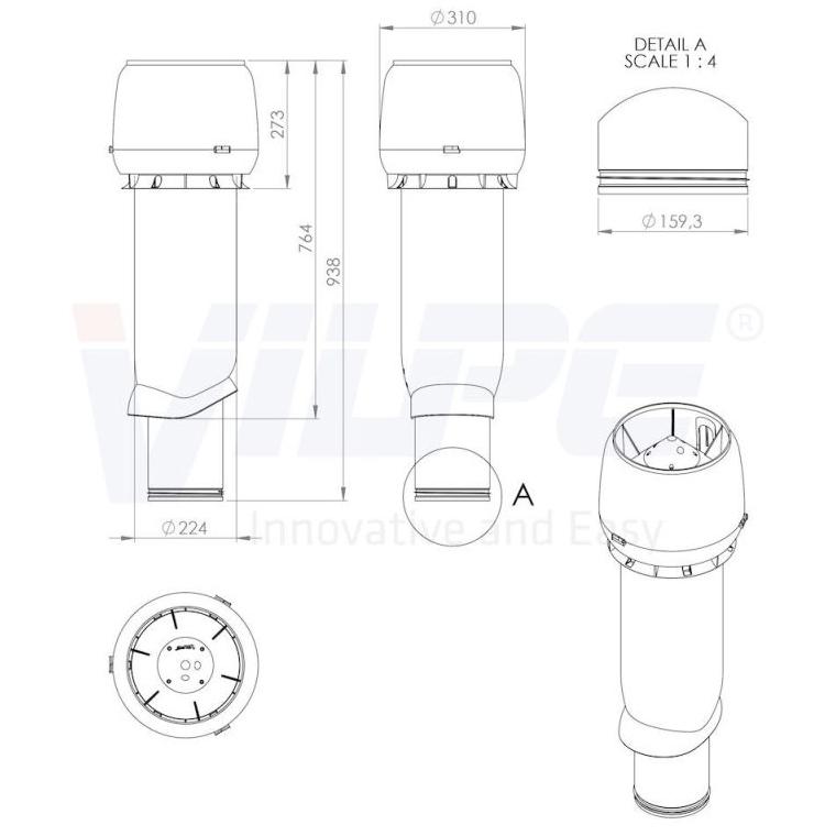 Выход вентиляционный Vilpe для битумной черепицы утепленный Ø 160 мм 700 мм 7024 Графитовый (30078919) - фото 3 Выход вентиляционный Vilpe для битумной черепицы утепленный Ø 160 мм 700 мм 7024 Графитовый (30078919) - фото 3