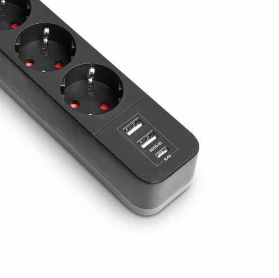 Удлинитель Videx ONCORD 2USB+USB-C с кнопкой 3 м Черный (29436533) - фото 3