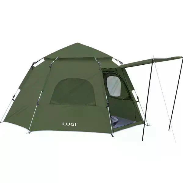 Палатка автоматическая шестиугольная 3-местная с тамбуром водонепроницаемая 240х210х130 см Хаки (LU-0201)