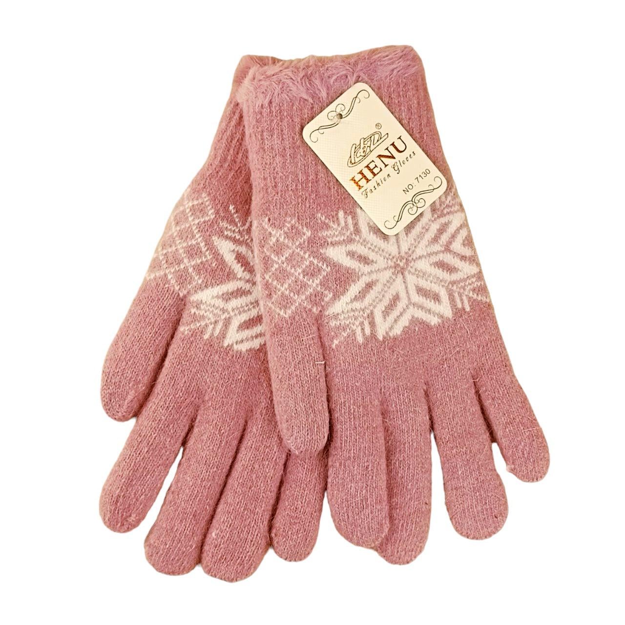 Перчатки женские Орнамент шерстяной с мехом M-L Розовый (47080)